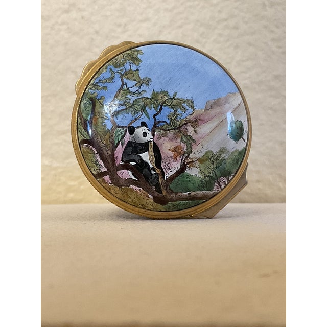 English Halcyon Days English Enamel Hand Painted Panda Bear Trinket For Sale - Image 3 of 12