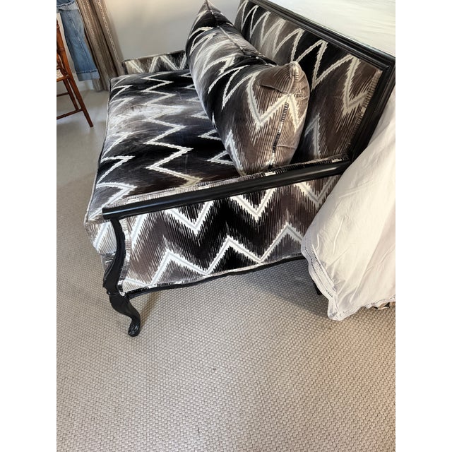 Vintage Black Loveseat With Schumacher Shockwave Fabric. Fabric alone sells for 800 a yard Loose back cushion that is down...