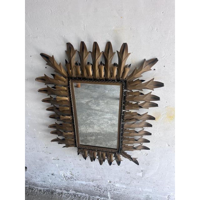 Metal Brutalist Wrought Iron Sunburst Mirror, 1960s For Sale - Image 7 of 8