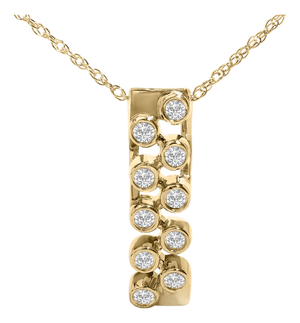 14K Yellow Gold Bezel Set 1/7 Cttw Diamond Vertical Bar Pendant Necklace