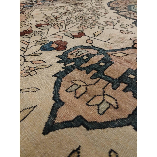Antique Farahan Sarouk Rug, Handmade Oriental Rug, Ivory, Lt Blue Navy Very Fine For Sale - Image 10 of 18