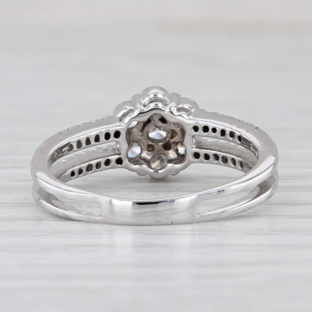 0.83ctw Diamond Flower Cluster Engagement Ring 14k White Gold Size 7.75 For Sale - Image 4 of 8