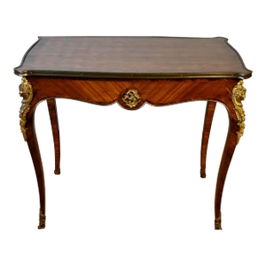 1900 Antique French Louis XV Walnut Satinwood Marquetry Inlay Writing Desk
