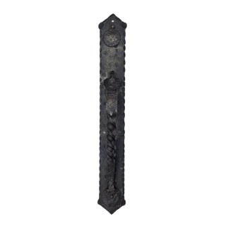 Antique 1910s Hand-Forged Wrought Iron Door Pull 24" Twist Grip W/ Keyhole For Sale