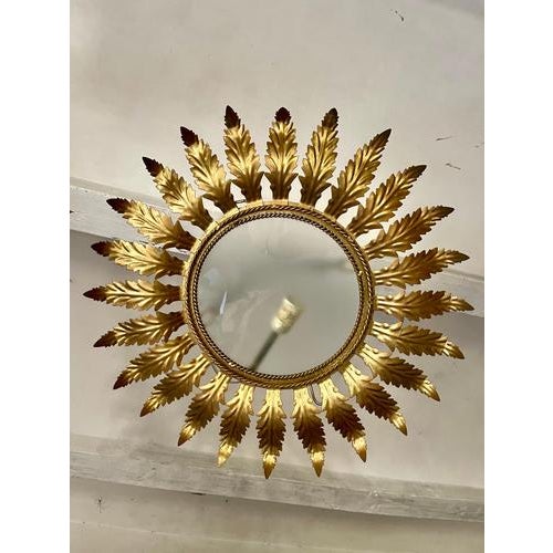 Spanish Solar Crown Sunburst Fixture Gilt Paint Metal , 1960 For Sale - Image 3 of 8