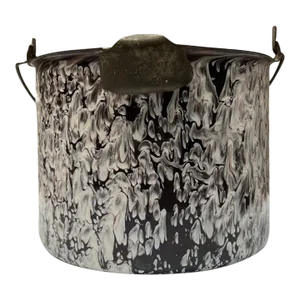 Antique 19th Century Speckled Brown and White Enamelware Pot