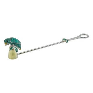 1980s Emilia Castillo Parrot Candle Snuffer With Malachite Inlay, Taxco Mexican Modern For Sale