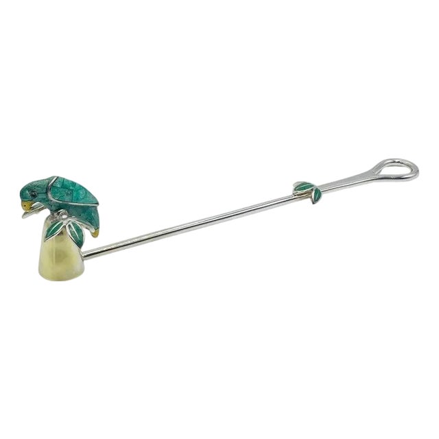 1980s Emilia Castillo Parrot Candle Snuffer With Malachite Inlay, Taxco Mexican Modern For Sale