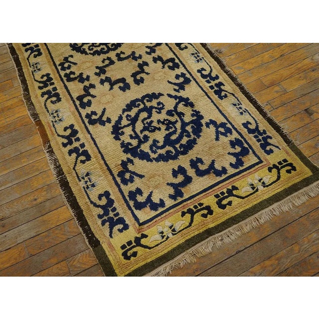 Chinese 1775s Antique Ningxia Chinese Dragon Medallion Beige Hallway Runner Rug For Sale - Image 3 of 12