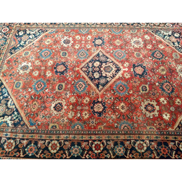 Terra Cotta Antique Persian Mahal Sultanabad Rug, Hand-Knotted Wool, Geometric Pattern, Rust-Red & Navy, 10x12 For Sale - Image 8 of 16