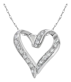 Floating Diamond Heart Pendant .85cttw 14k White Gold 16"