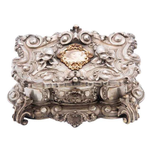Silver Jewelry Box with Deep Reliefs For Sale