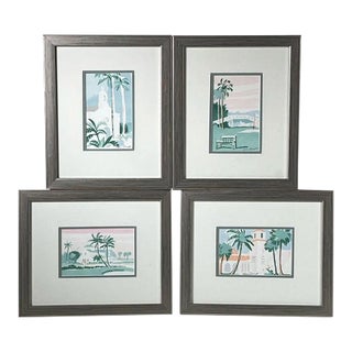 Vintage Modern Tropical Landscape Architectural Set of 4 Prints by Wini Smart For Sale