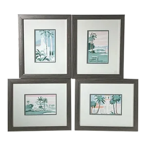 Vintage Modern Tropical Landscape Architectural Set of 4 Prints by Wini Smart