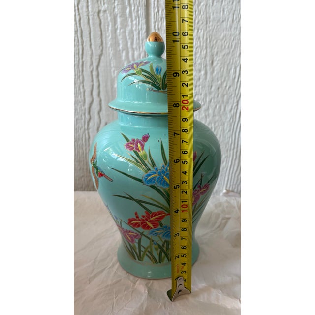 Vintage Andrea by Sadek Japanese Turquoise Floral & Bird Ginger Jar For Sale - Image 11 of 11