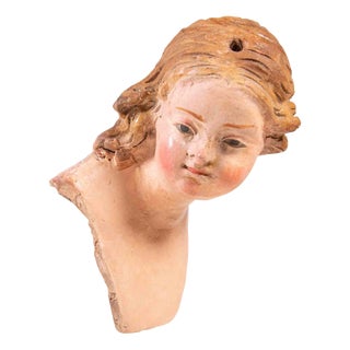 Polychrome Ceramic Head of Young Girl, Italy, 18th Century For Sale