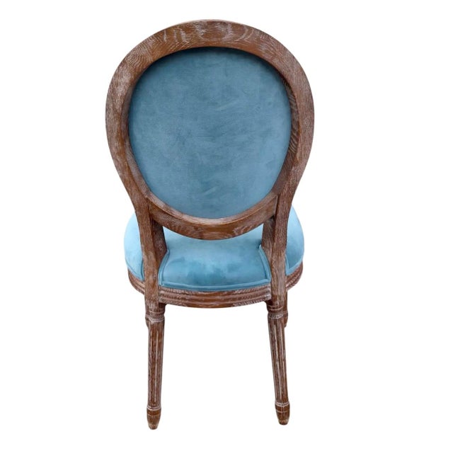 Mid 20th Century Set of 8 Swedish Louis XVI Style Blue Velvet Upholstered Dining Chairs For Sale - Image 5 of 6