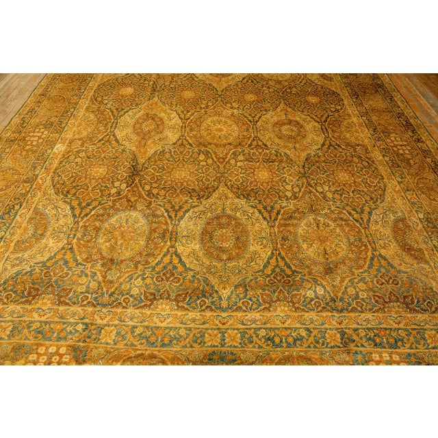 Navy Blue 1840s Royal Blue Painterly Floral Motifs Antique Knotted Persian Silk Kirman Rug For Sale - Image 8 of 9