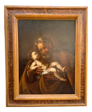 Saint Joseph with Child, Oil on Canvas, Framed