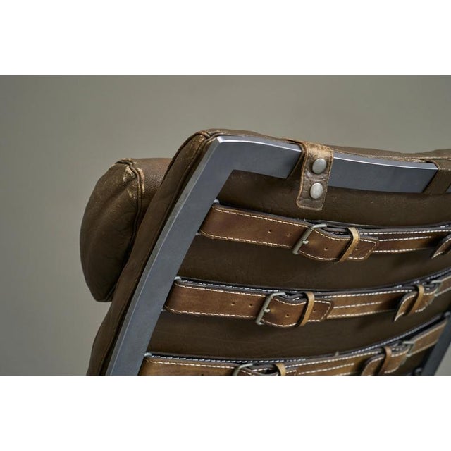 Green Ari Lounge Chairs in Steel and Patinated Leather by Arne Norell, 1960s, Set of 2 For Sale - Image 8 of 14