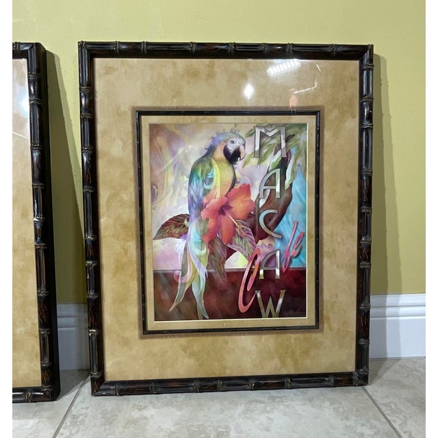 Set of 2 Alma Lee Tropical Macaw Café Framed Art Prints - Bamboo Frames For Sale - Image 12 of 18