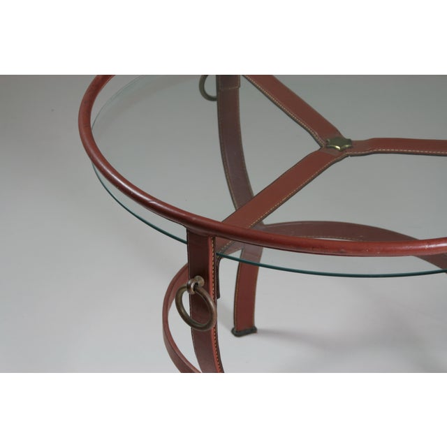 Round Brown Leather Tripod Coffee Table by Jacques Adnet, 1950s For Sale - Image 5 of 13