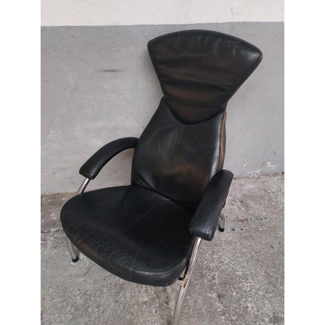 Black Black Leather Chrome Armchair, 1980s For Sale - Image 8 of 18