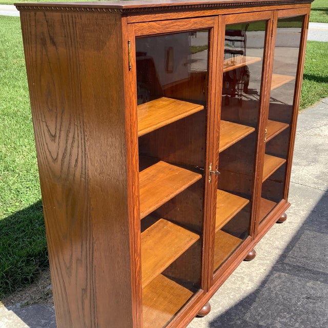 1900 - 1909 Antique Triple Oak Bookcase For Sale - Image 5 of 9