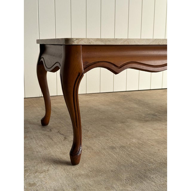 Vintage French Provincial Coffee Table With Brecciated Marble Top, C. 1950s For Sale - Image 10 of 16