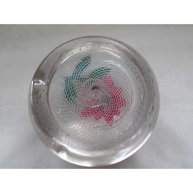 Transitional Antique New England Glass Company Pink Poinsettia Latticinio Paperweight For Sale - Image 3 of 5
