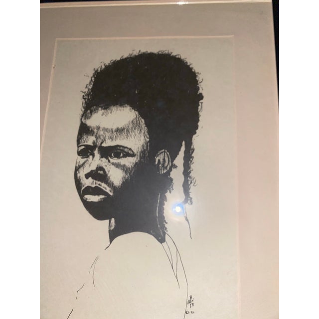 1970s Black Art Framed Black and White Portrait Drawing of a Young Person For Sale - Image 10 of 12