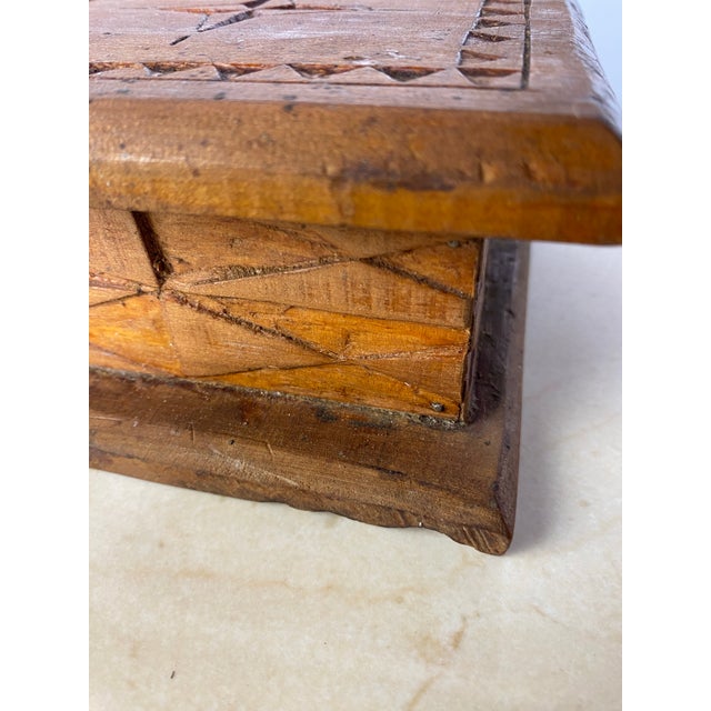 Vintage Hand-Carved Wood Folk Art Lidded Box With Star Motif For Sale - Image 9 of 12