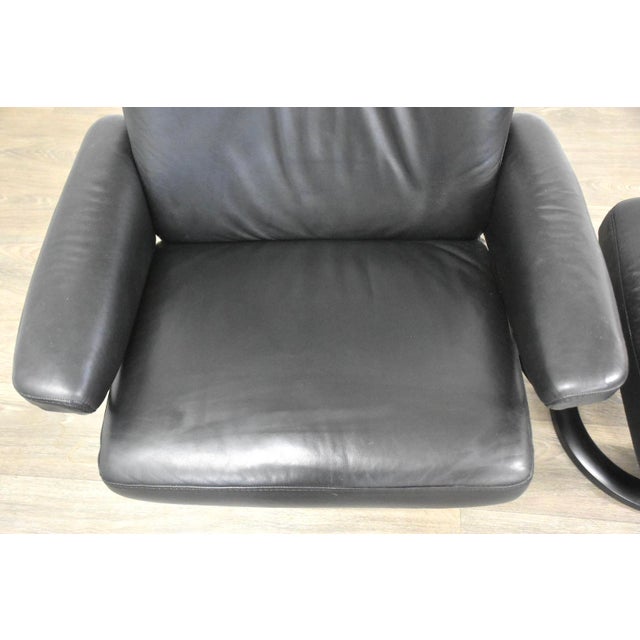 1960s Black Leather Ekornes Stressless Recliner and Ottoman For Sale - Image 9 of 9
