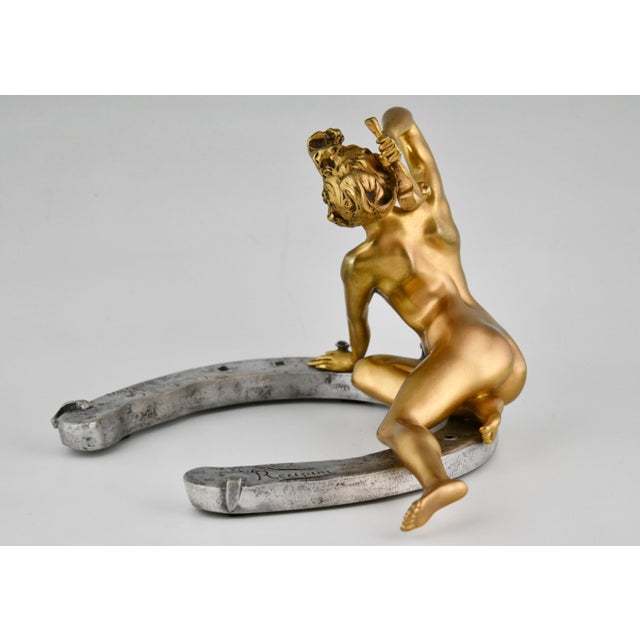 Gold Georges Recipon, Nude Sculpture on Horseshoe, 1896, Bronze For Sale - Image 8 of 12