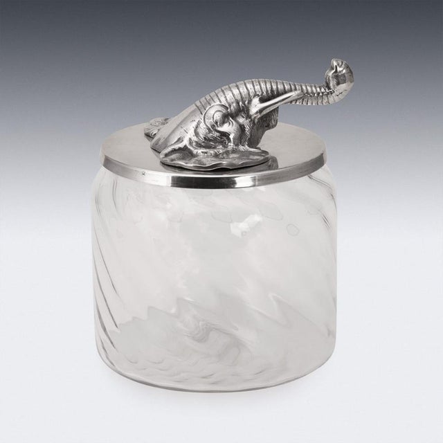 Vintage Italian Silver-Plated Elephant Mounted Glass Jar, 1960s For Sale - Image 6 of 12