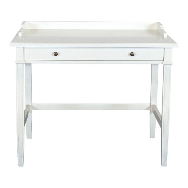 Crate & Barrel White Writing Desk With Drawer For Sale