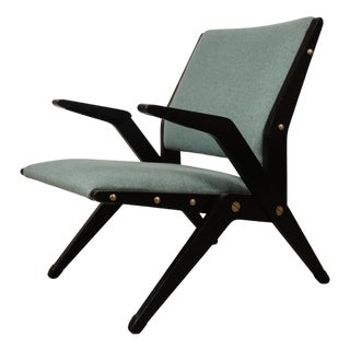 Vintage Armchair in Black Wood and Fabric, 1960s For Sale