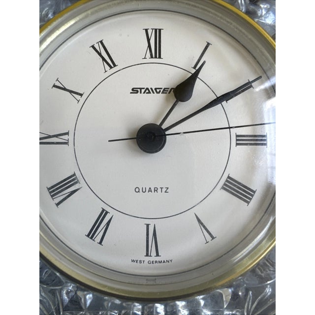 Mid-Century Modern Vinatge MCM Staiger Quartz Lead Crystal France Desk Clock West Germany For Sale - Image 3 of 5