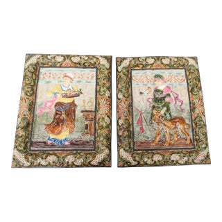 Majolica Plaques by Steidal Znaim- Circa 20s a Pair of 2 For Sale