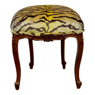 Early 20th Century Antique French Louis XV Style Stool in Tiger Silk Velvet For Sale