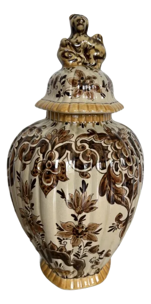 1940s Dutch Plateelbakkerij Zuid-Holland Gouda Lidded Vase