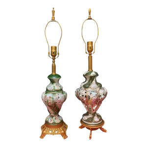 Mid-Century Capodimonte Green Porcelain Table Lamps: Cherub Maidens a Pair