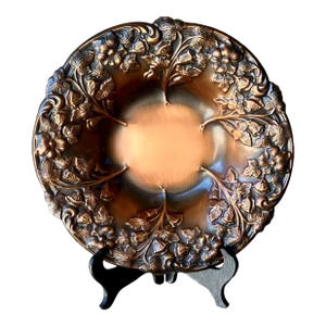 Late 20th-Century Floral & Vine Copper Repoussé Center Bowl