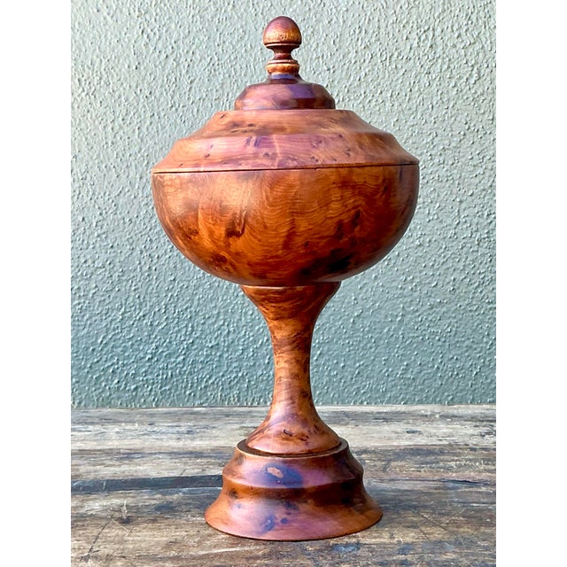Vintage Turned Burl Wood Lidded Bowl on Pedestal For Sale - Image 10 of 12