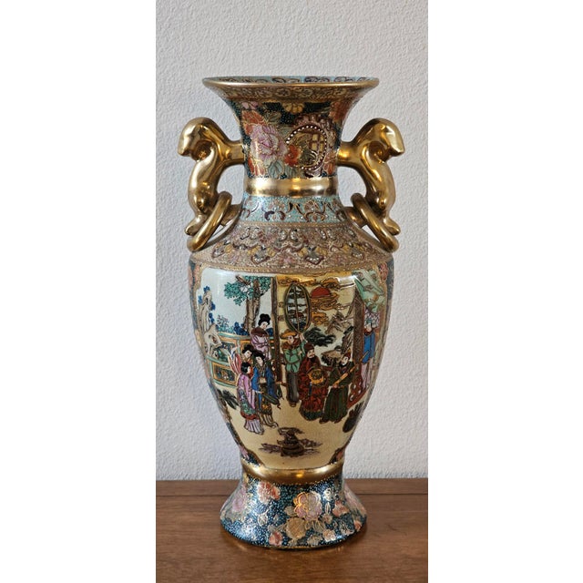 Bring refined global elegance to your home with this exquisite Royal Satsuma porcelain urn vase, beautifully hand-painted...