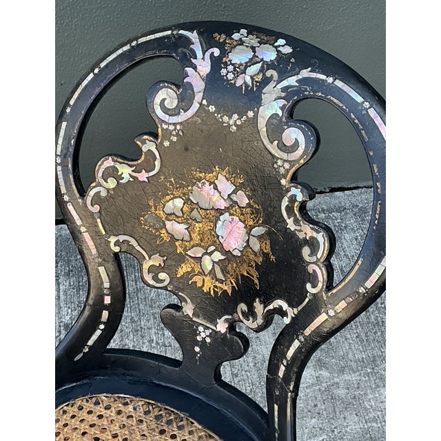 Black Vintage Papier Mache Cane Chairs - A Pair For Sale - Image 8 of 11