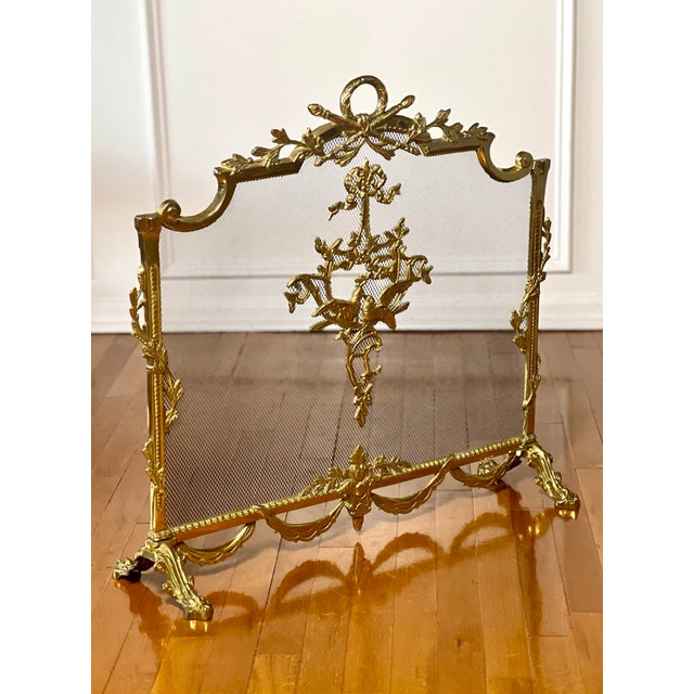 20th Century Louis XVI Style Brass Fireplace Screen For Sale - Image 12 of 12