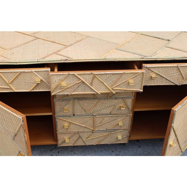 Wood Large Vintage Low Bamboo Sideboard, Italy, 1970s For Sale - Image 7 of 18