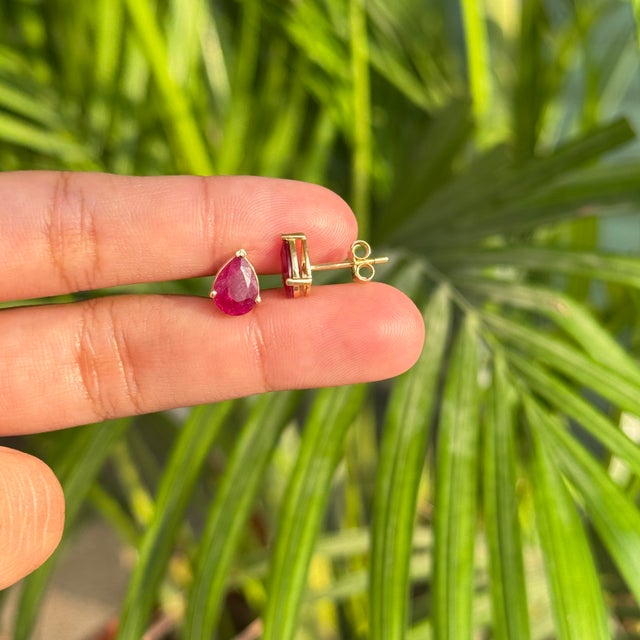 14k Gold Fine 2.1 Ct Ruby Prong Set Solitaire Studs for Mom by VRJewels- A Pair For Sale - Image 10 of 14