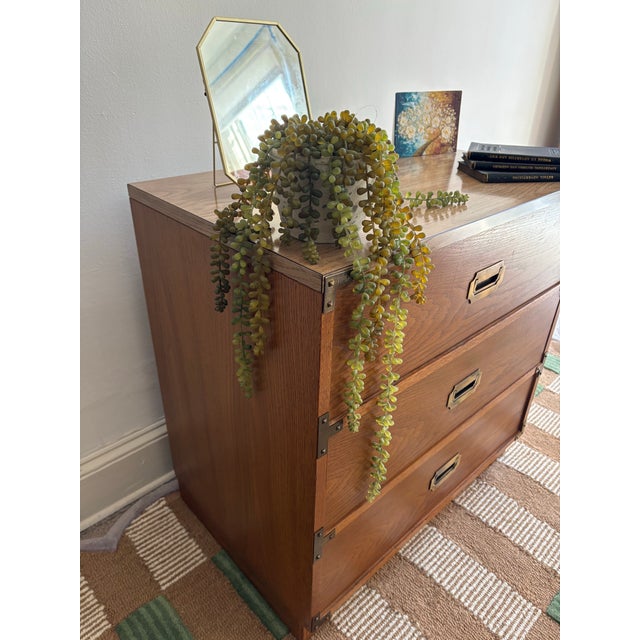 Drexel 1966 Drexel Campaign Chest – Mid-Century Modern Wood Dresser Chest With Brass Hardware For Sale - Image 4 of 10